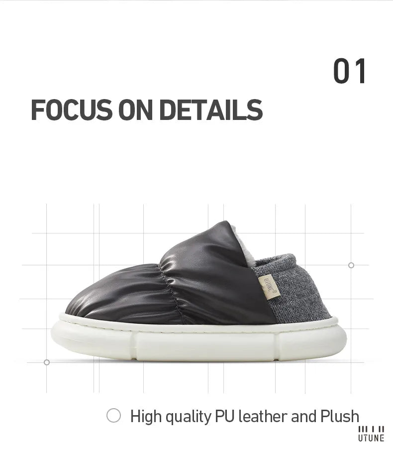 UTUNE Unisex Indoor Warm Plush Slippers Waterproof Lightweight Soft Sole Outdoor Cozy Down Cotton Shoes 2025 Winter New Non-Slip