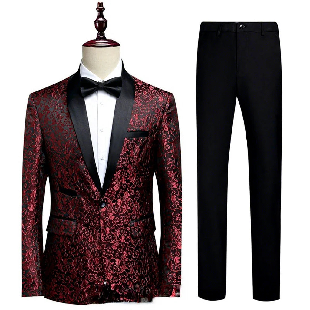 Custom Men's Tuxedo Suit Weddings Proms Parties-Plus Size Breathable Button Fly Pants V-neck Flat Front Groom Print Beaded