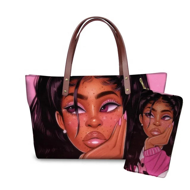 Top Seller Cheap Price Customize Design 2 Pcs Set African Print Women Shoulder Bag Handbag Fancy Beach Handbags for Women Luxury