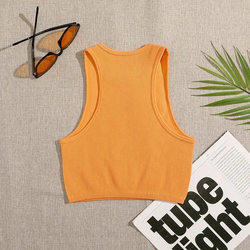 Crop Top Women Solid Basic T-shirts Vest Seamless Streetwear Elastic Rib-Knit Sleeveless Casual Tank Tops Female