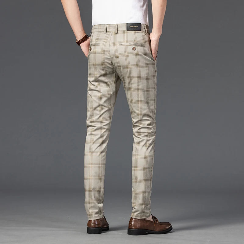 2025 Spring New Men's Plaid Casual Pants Business Fashion Slim Stretch Male Skinny Trousers Brand Clothes 7 Color