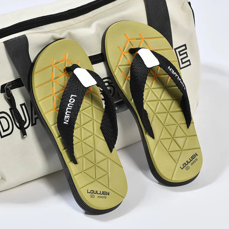 Sandals Men Beach slippers Shoes Outdoor Non-slip Slippers Striped Color Matching Beach Leisure Flip-flops Mens Slides Slipper