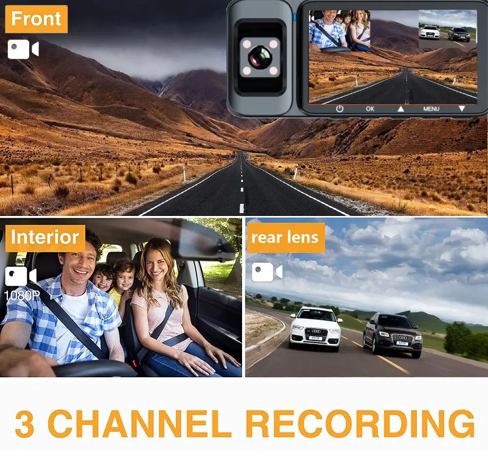 Supplier Mini Wifi 3 Channel Dash Camera 2.5K Wifi Front and Rear Inside 3 Lens Dashcam Wifi Car Dvr 3 Cameras Dash Cam