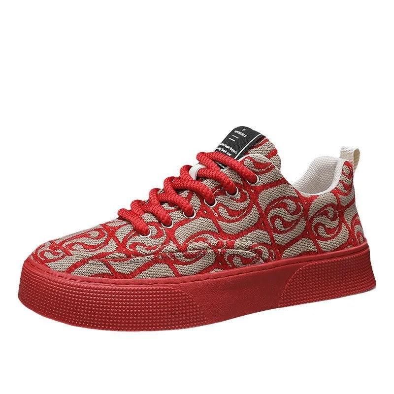 2026 New Men's Board Shoes Printed Embroidered Cloth Casual Low-Top Soft-Sole Trendy Sports Fashion Shoes