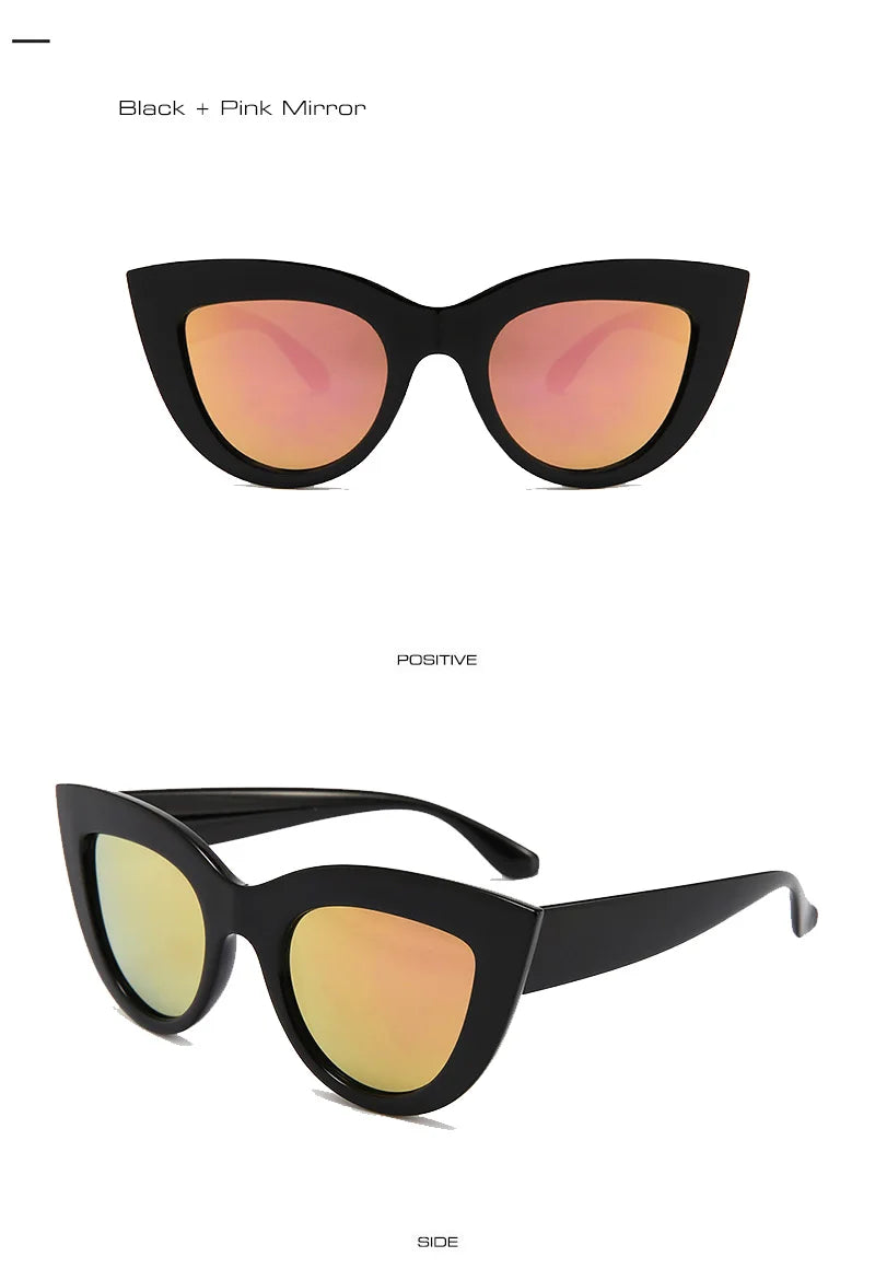 SHAUNA Retro Cat Eye Sunglasses Women UV400 Metal Hinge Fashion Gradient Mirror