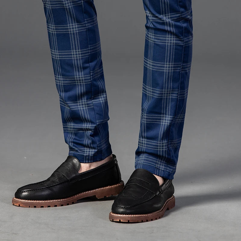 2025 Spring New Men's Plaid Casual Pants Business Fashion Slim Stretch Male Skinny Trousers Brand Clothes 7 Color