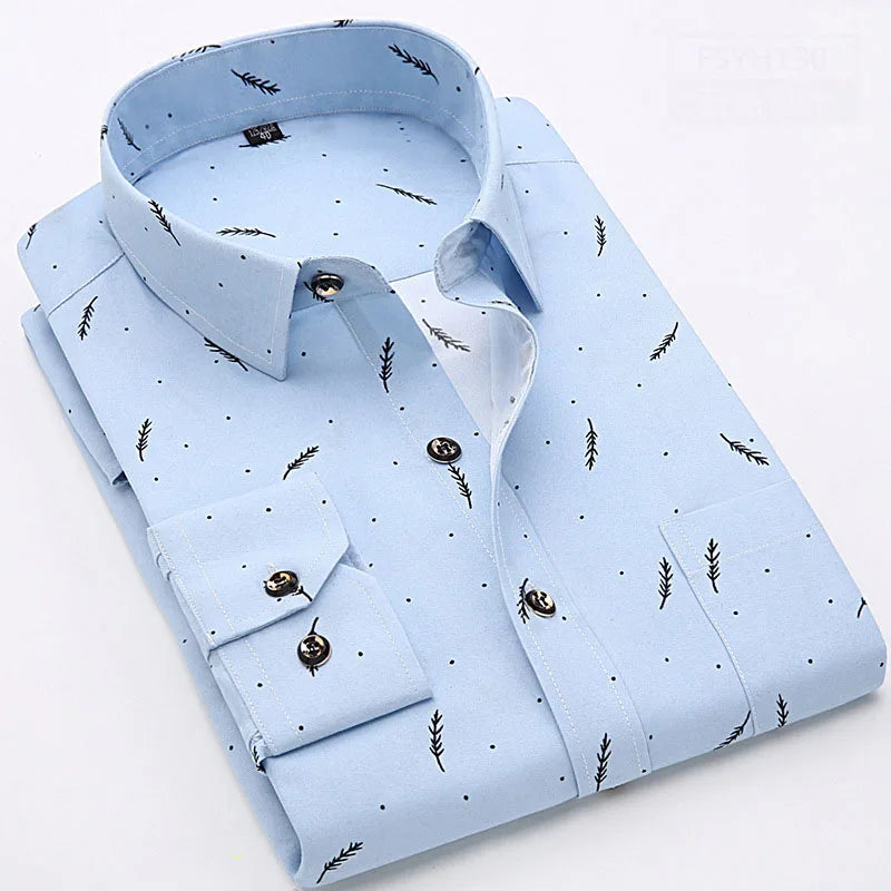 6207-XUJO-men Long Sleeve Shirts Retailer Special Men Clothing Classic Print Youth Slim Shirt