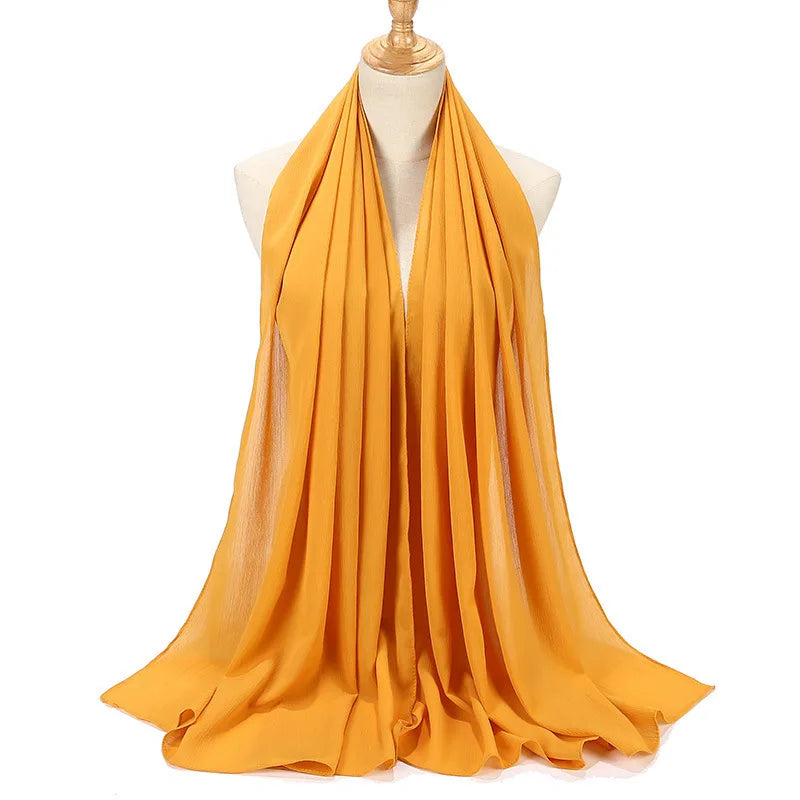 New Design Malaysia Chiffon Hijab Muslim Women Pure Color Crinkle Scarf