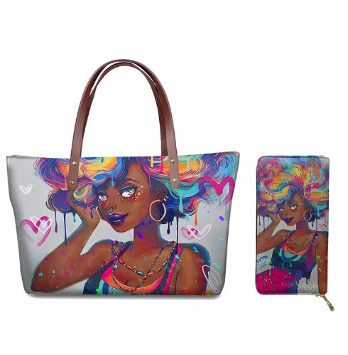 Top Seller Cheap Price Customize Design 2 Pcs Set African Print Women Shoulder Bag Handbag Fancy Beach Handbags for Women Luxury