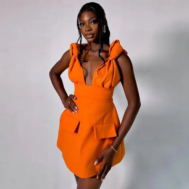 Summer Women Clothing Ladies Temperament Hollow Out Dresses V-neck Design Sense Faux Pocket a Line slip Women's Dress