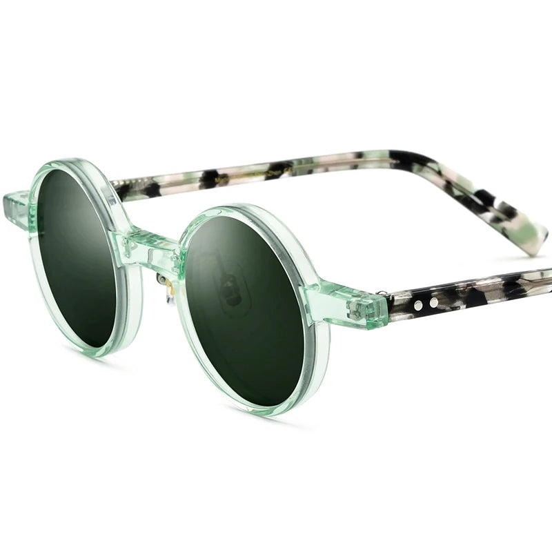 Borregls Acetate Polarized Sunglasses Men New UV400 Retro Vintage Transparent Round Sun Glasses Women Mirrored Shades 19177T