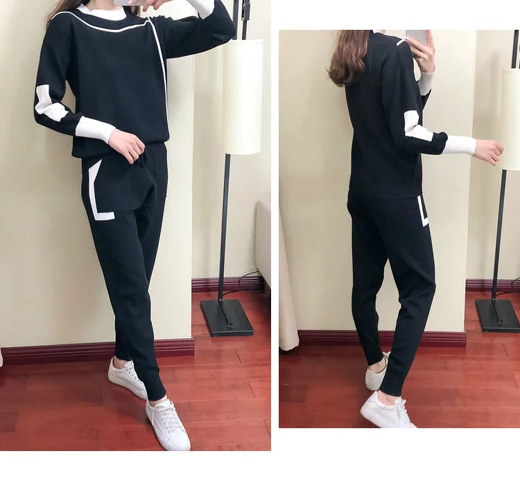 Plus Size Fashion Suit Women Spring and Fall 2024 New Casual Knitting Two-Piece Set