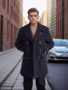 Fashion Men Fall Winter Trench Coat Long Sleeve Coat Notch Collar British Style Mid Length Men Jacket