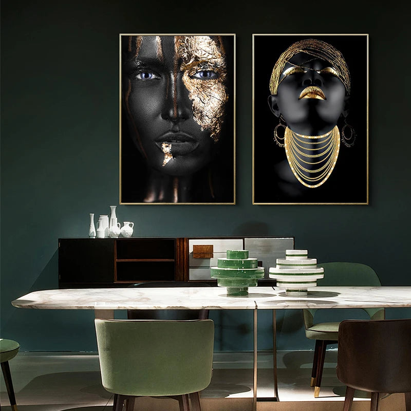 Modern Black Beautiful African Women Print Canvas Wall Art Oil Painting Frame Cuadros Sexy Girl Art Wall Painting