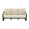 Outdoor 3 Seater Sofa Tall Back 62cm Oversized Seat Black Metal Frame Wood Armrests PET Fabric Cushions 330 LBS Patio Furniture