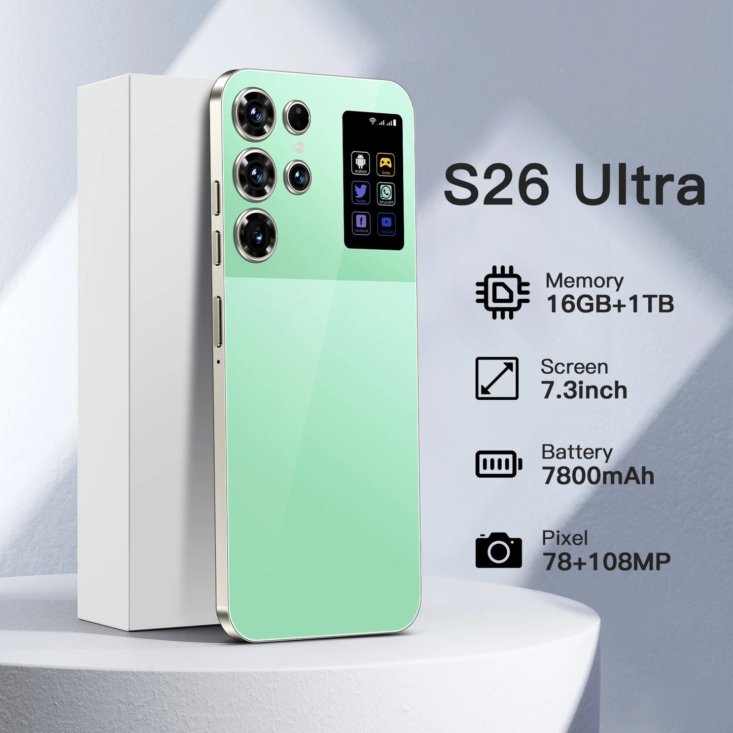 Hot Selling S26 Ultra Smartphones 16GB+1TB Android 15 HD Screen 4G5G 7.3 Inch New Mobile Phone 108MP 100W Facial Recognition