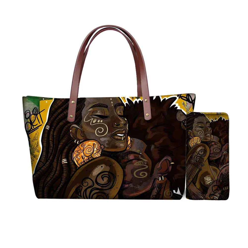 High Quality Latest Custom Pattern Women Hand Bags Black Art African Girls Printed Top Handle Tote Bag Luxury Purse for Ladies