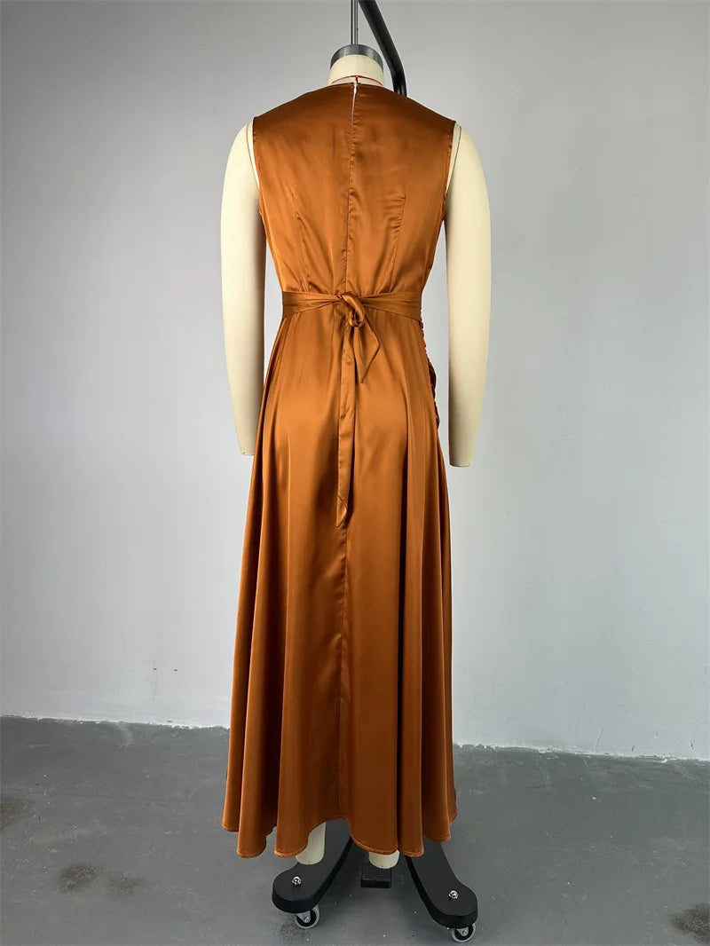 2025 Summer New Style Sleeveless Slim Fit Ruffle Edge Mid Length Irregular Elegant Party Dress
