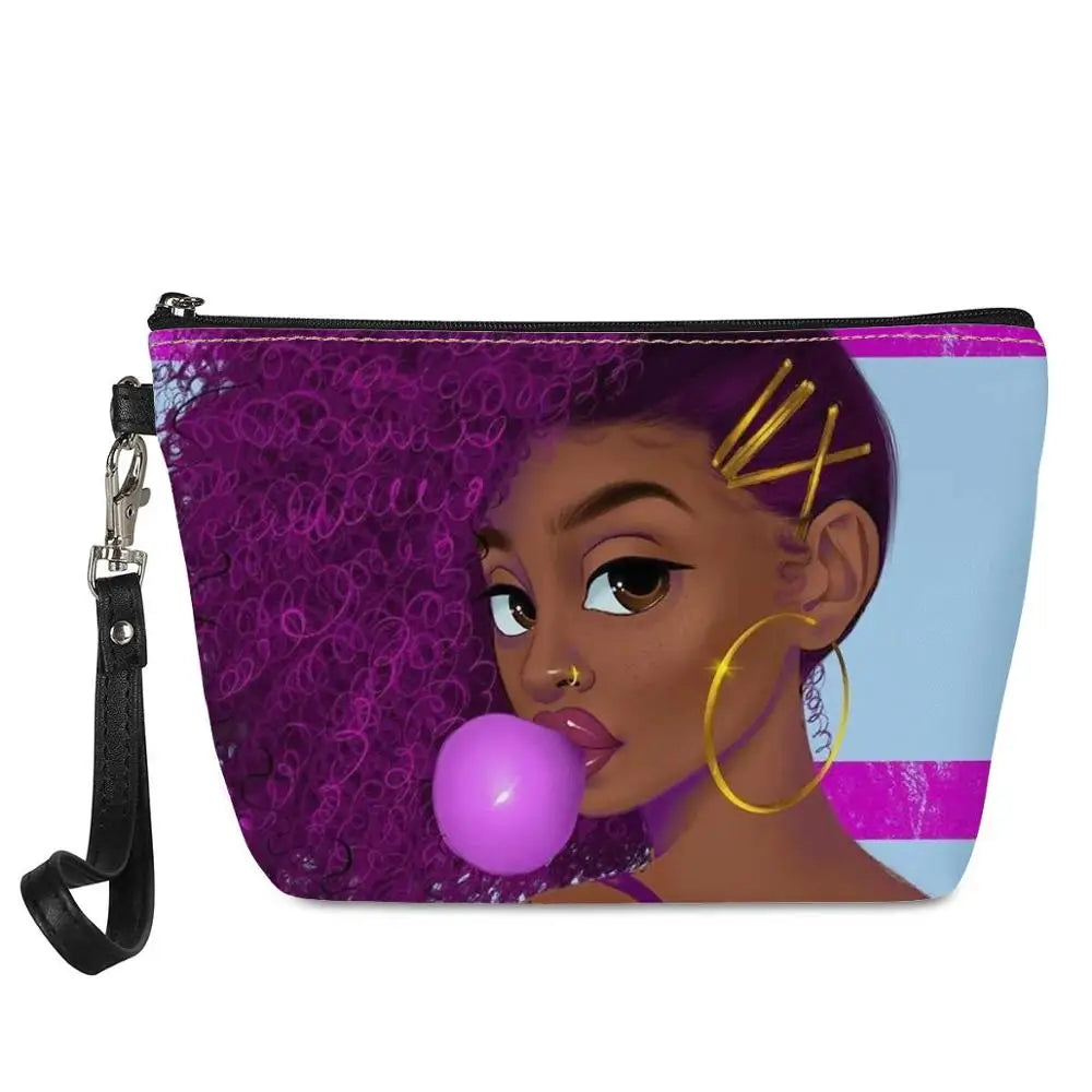 Hot Selling Art African Girl Theme Lightweight Travel Accessories Cosmetic Pouch Zipper Closure Makeup Bags Custom Cosmetic Bag