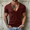 Men's T-shirt, Niche Design Knitted V-neck Short-sleeved T-shirt, Elastic and Comfortable Men's Clothing, Supplier
