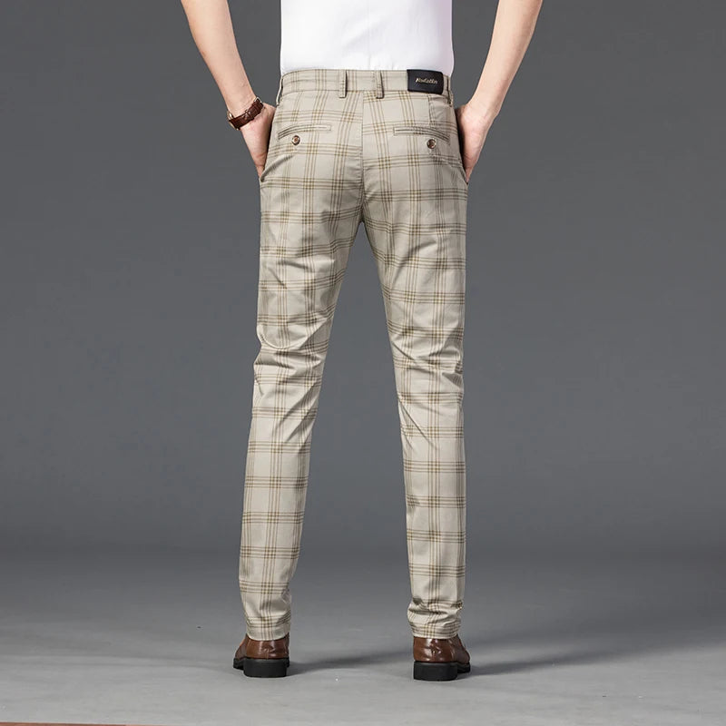 2025 Spring New Men's Plaid Casual Pants Business Fashion Slim Stretch Male Skinny Trousers Brand Clothes 7 Color