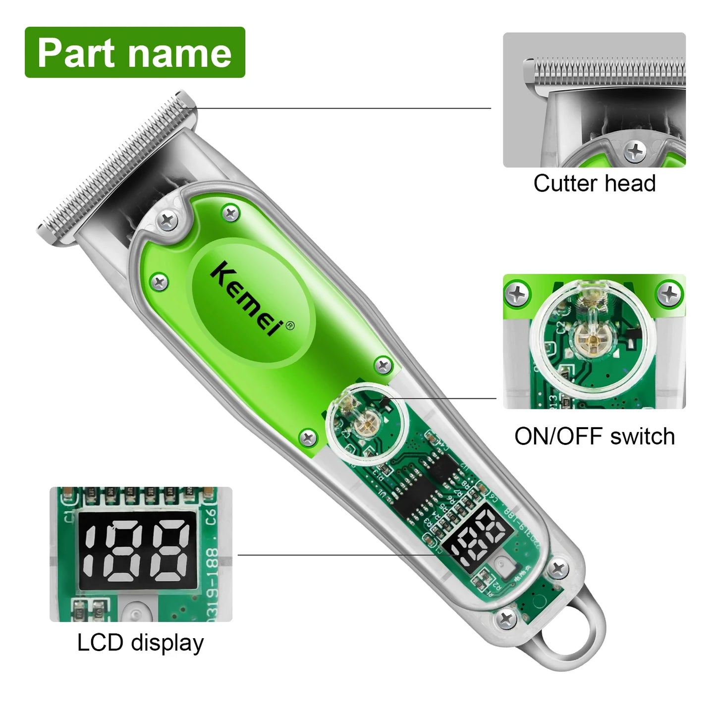 For Kemei KM-322 Professional Barber Electric Hair Trimmers for Men USB Rechargeable Wireless Hair Clippers LED Household Hotel