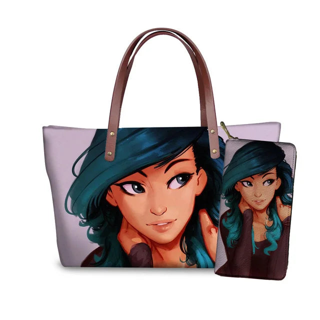 Top Seller Cheap Price Customize Design 2 Pcs Set African Print Women Shoulder Bag Handbag Fancy Beach Handbags for Women Luxury