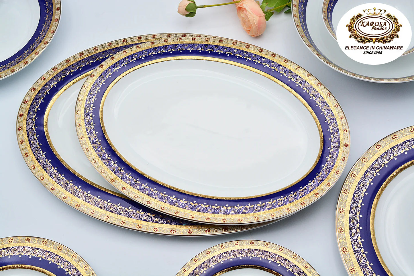 98pcs  Modern Luxury Porcelain Dinner Set With 24k Pure Gold Decoration Embossed Gold Bone Plates Sets Dinnerware