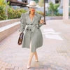 ANSZKTN Spring Fall Stacked Sleeve Midi Women'S Trench Coats Long for Ladies Women