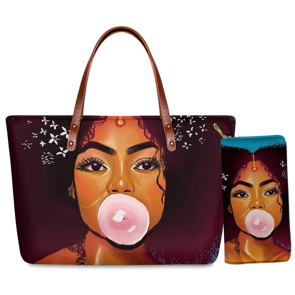 High Quality Latest Custom Pattern Women Hand Bags Black Art African Girls Printed Top Handle Tote Bag Luxury Purse for Ladies