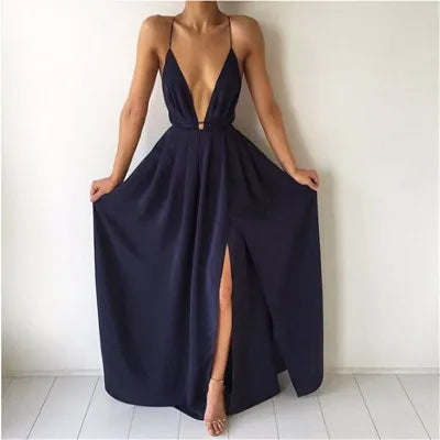 Summer new arrival sexy French dress suspender long dresses solid color evening dress for women