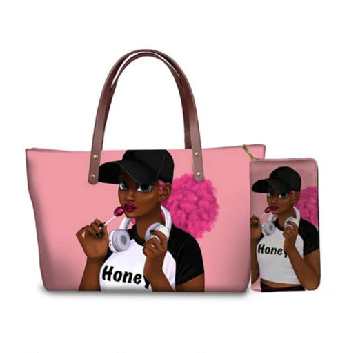 Top Seller Cheap Price Customize Design 2 Pcs Set African Print Women Shoulder Bag Handbag Fancy Beach Handbags for Women Luxury