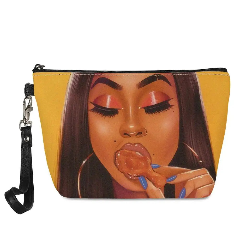 Hot Selling Art African Girl Theme Lightweight Travel Accessories Cosmetic Pouch Zipper Closure Makeup Bags Custom Cosmetic Bag