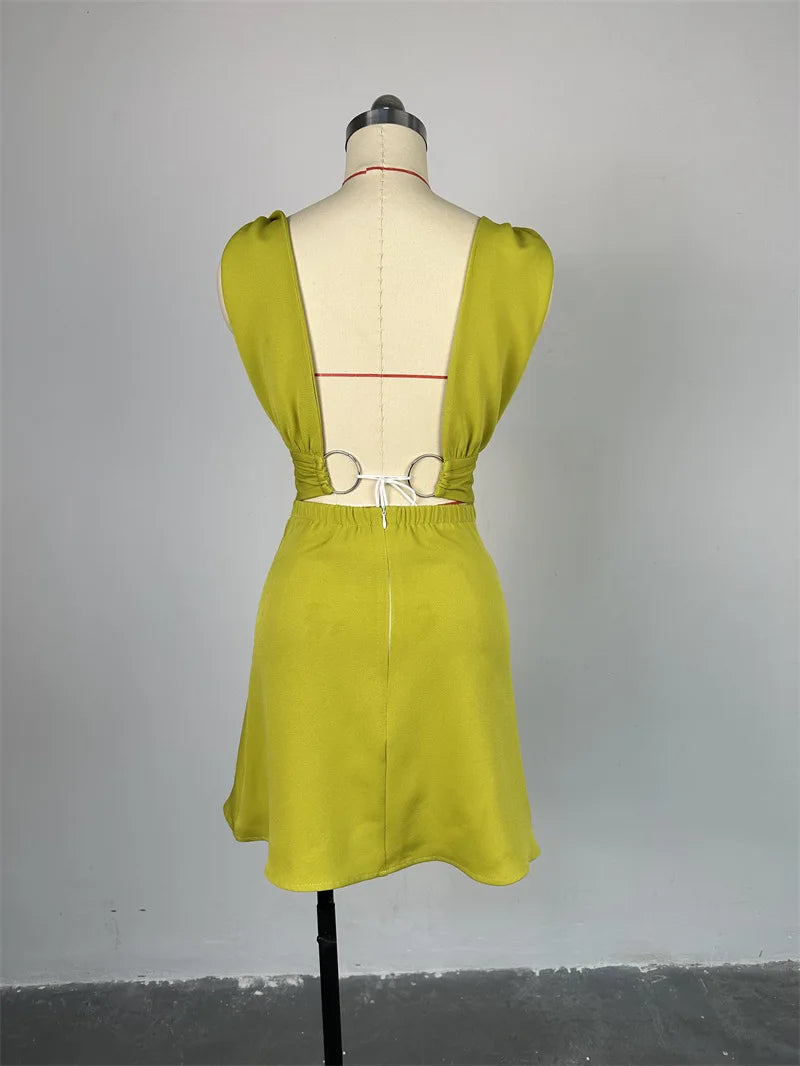 Summer Women Clothing Ladies Temperament Hollow Out Dresses V-neck Design Sense Faux Pocket a Line slip Women's Dress