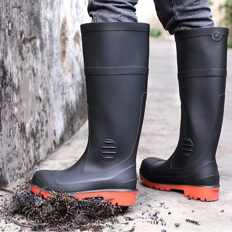 Waterproof Steel Toe Rain Shoes Working Construction Gumboots PVC Safety Wear-resistant Rain Boots for Men Women