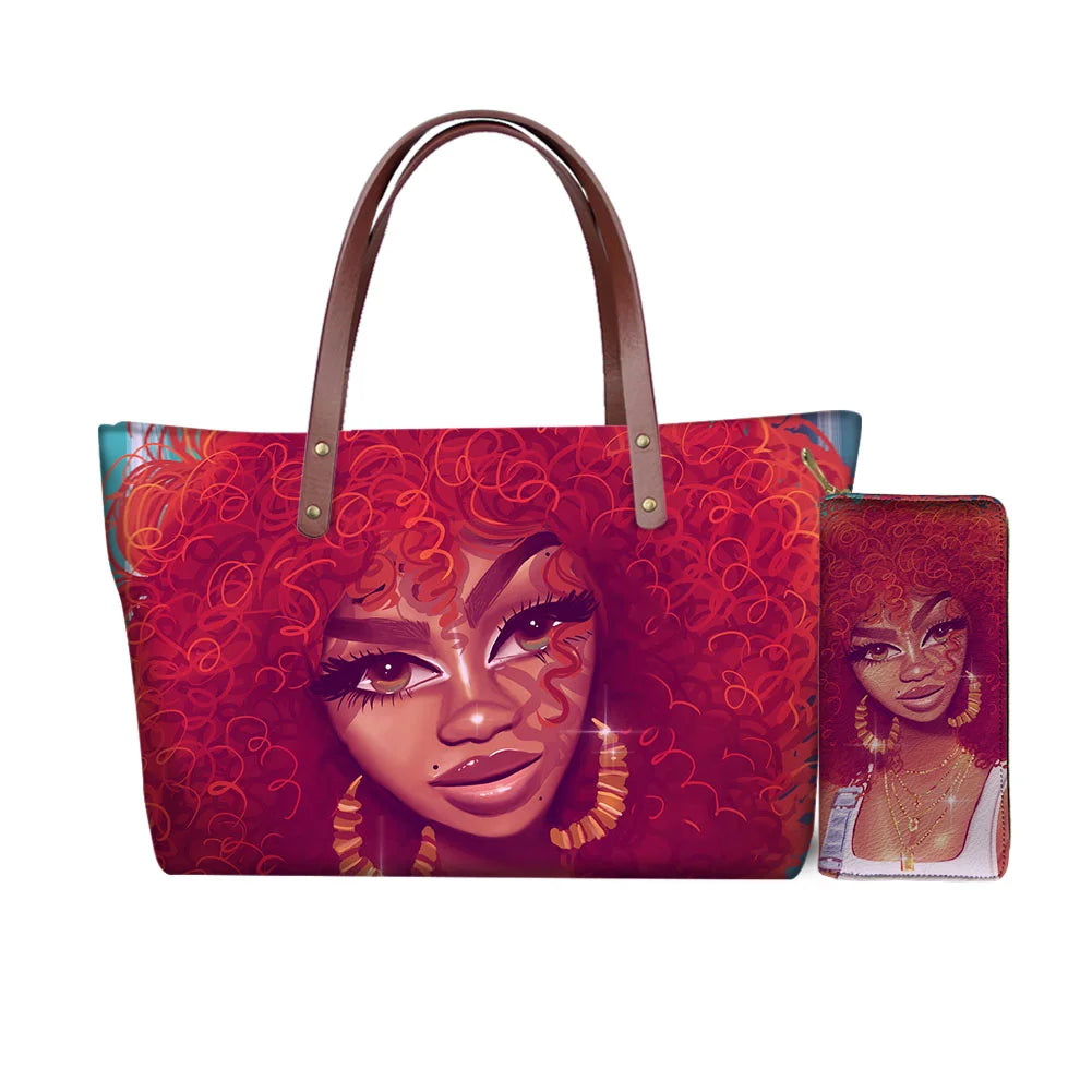 High Quality Latest Custom Pattern Women Hand Bags Black Art African Girls Printed Top Handle Tote Bag Luxury Purse for Ladies