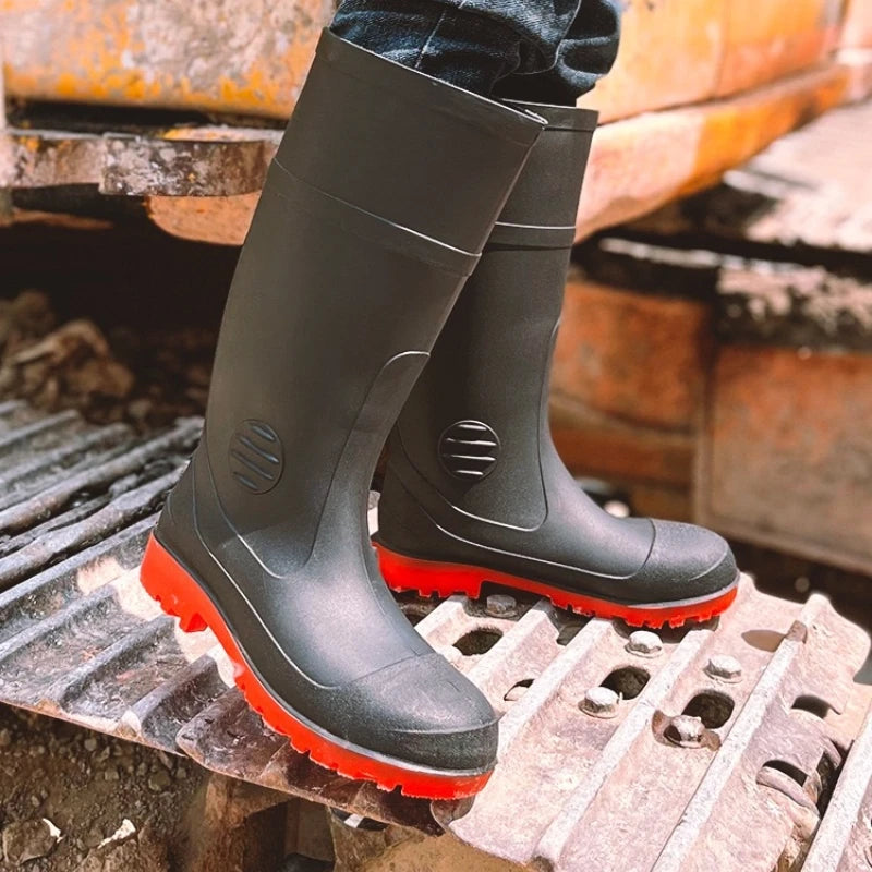 Waterproof Steel Toe Rain Shoes Working Construction Gumboots PVC Safety Wear-resistant Rain Boots for Men Women