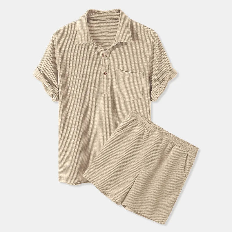 Fashion Men Outfit Set Summer Mens Casual Loose Short Sleeve Suit Shirt and Shorts 2 Sets Clothing