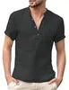 S-5XL High Quality New Men'S Linen V Neck Bandage T Shirts Male Solid Color Shorts Sleeves Casual Cotton Linen Tshirt Tops