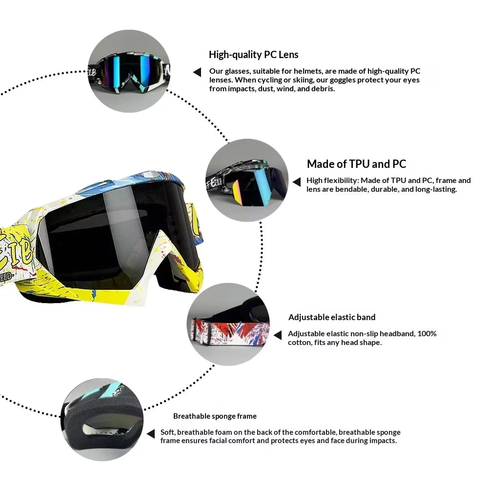 Full Frame PC Rimless Cycling Goggles for Motorcycle & Ski Use Windproof Breathable UV Protection CE Certified Day/Night Use