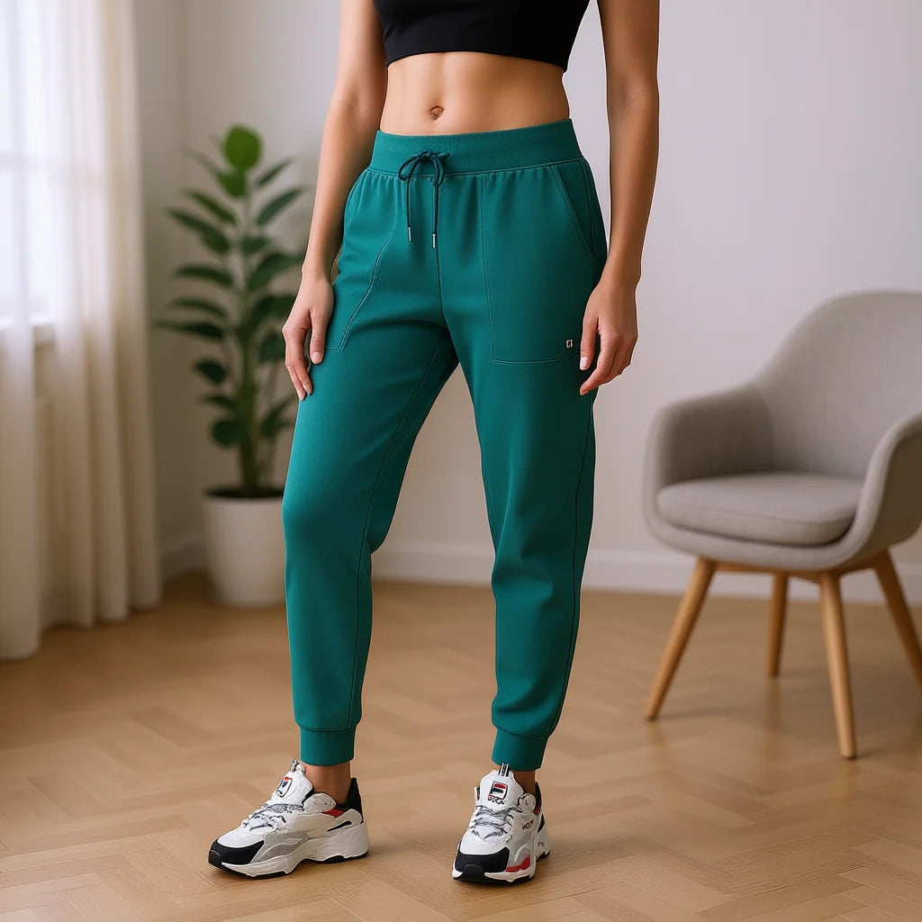 Fila Joelle Jogger Women's Active Pants Emerald Green Canvas Flare Wide Leg Elastic Waist Breathable Office Appropriate