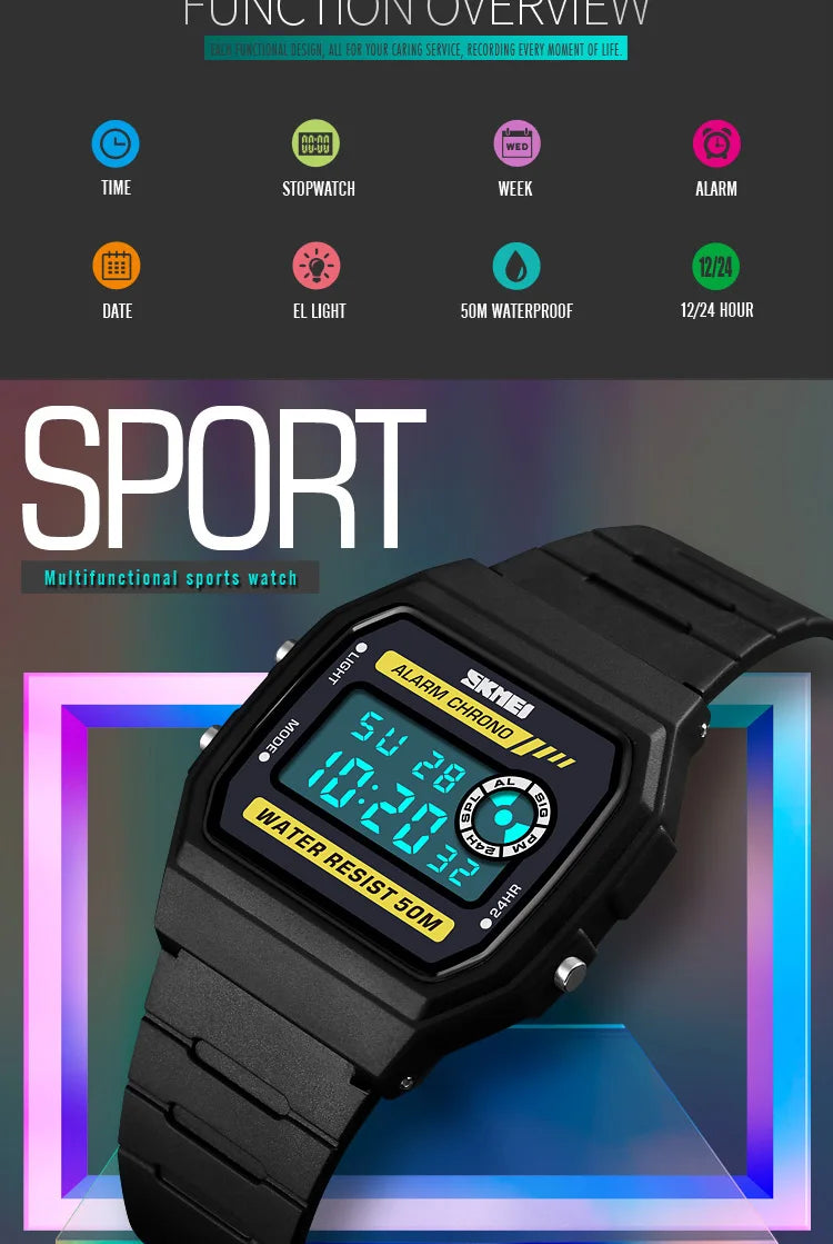 Skmei 1413 Auto Date Watch Sport Led Display Digital Watches Relogio Digit Week Display Watch Electronic Wristwatches