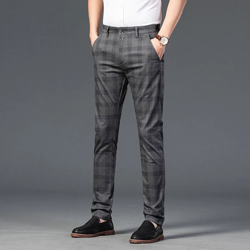 2025 Spring New Men's Plaid Casual Pants Business Fashion Slim Stretch Male Skinny Trousers Brand Clothes 7 Color