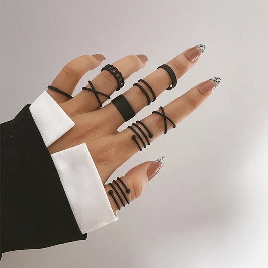 Punk Black Finger Rings For Women Men Simple Chain Ring Set Fashion Rings 2026 Trend Friend Gifts Party Knuckle Jewelry Party