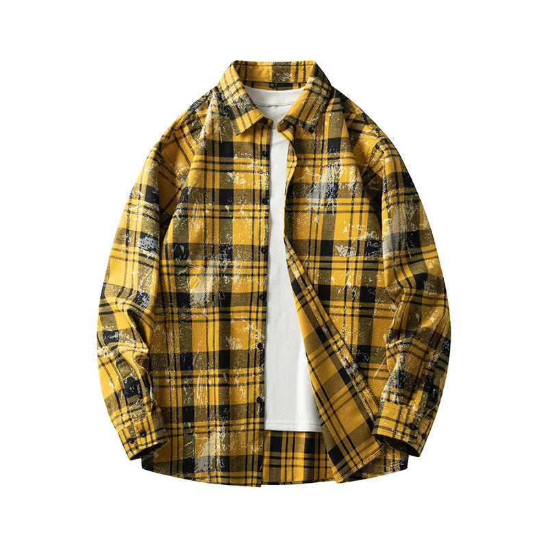 2025 Trendyy Men's 100% Cotton Loose-Fitting Hong Kong Style Tie-Dye Flannel Shirt Cross-Border Casual New Autumn Style