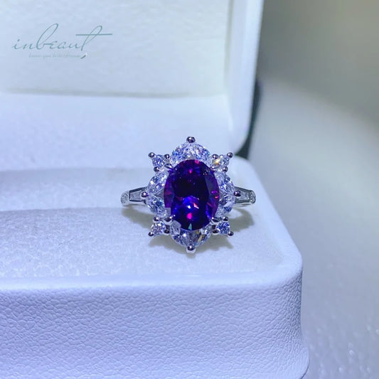 Silver 925 Original 1 Carat Diamond Test Past Brilliant Cut Oval Colored Moissanite Blossom Ring for Women Gemstone Jewelry