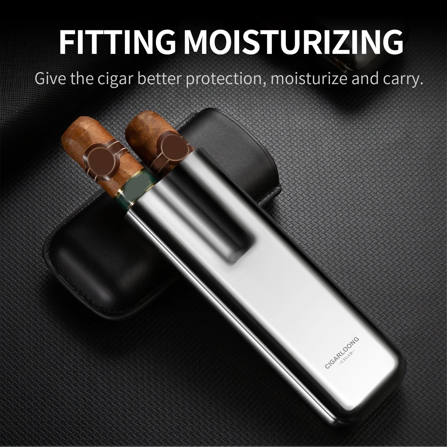 Stainless Steel Cigar Case Anti-pressure Portable Travel Leather Cigar Humidor Box
