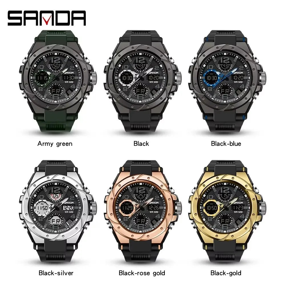 SANDA 6008 Hot Selling Fashion Casual Sport Silicone Strap Watch Digital Quartz Wristwatch Gift Couple Watches for Men and Women