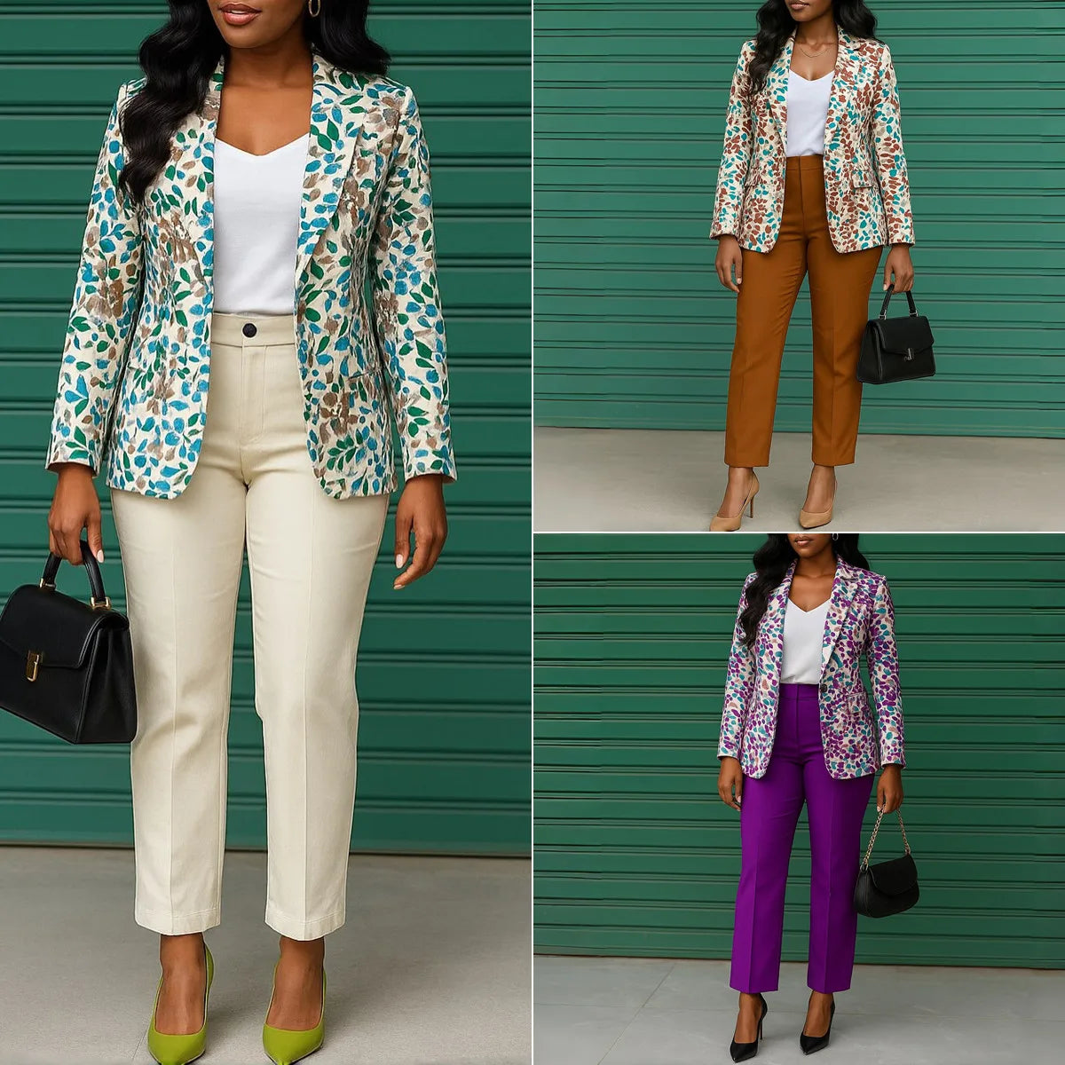 D603 Trendy Ladies Suits Office Wear Blazer Set for Women Printed Blazer and Pants Set Two Piece Business Suits Set for Women