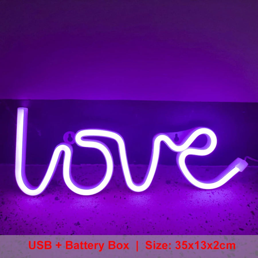 LOVE Neon Light Sign Decoration Lamp Nightlight Ornaments LED Letter Bulbs for Room Party Weeding Romantic Proposal Gift